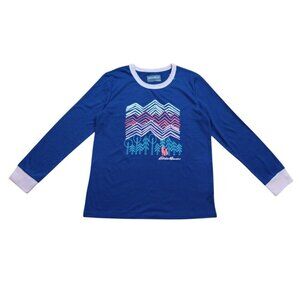 Eddie Bauer Kids Blue Long Sleeve Graphic Shirt Size L (14–16) Excellent